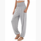 Elastic-waist High Waist Wide-leg Casual Trousers