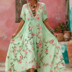 Womens Loose-fitting Casual Short-sleeve Deep V-neck Dress