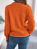 Women Casual Color Block Cable Knit Long Sleeve Pullover Sweater