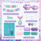 ABAOWO Mermaid Birthday Decorations Kit – Under the Sea Party Supplies with Balloons, Fringe Backdrop, and Banner