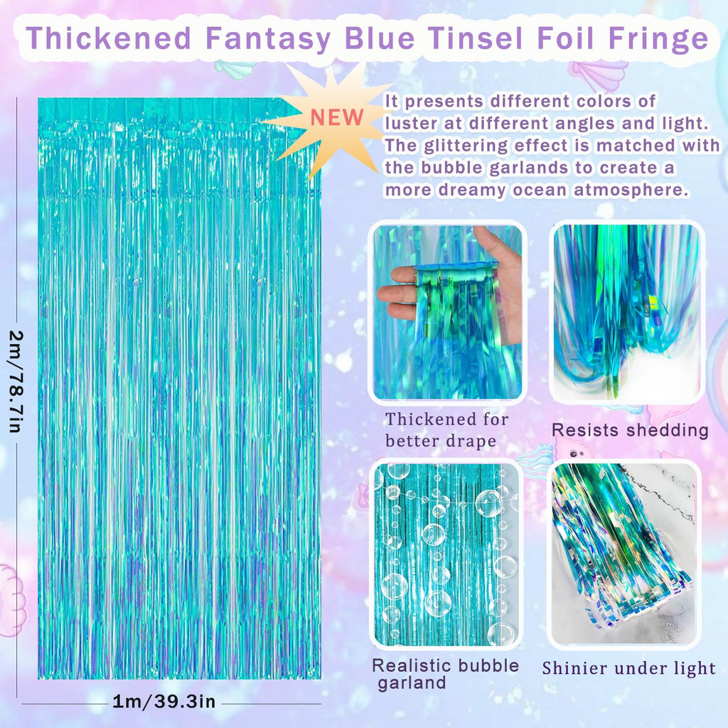 ABAOWO Mermaid Birthday Decorations Kit – Under the Sea Party Supplies with Balloons, Fringe Backdrop, and Banner