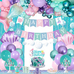 ABAOWO Mermaid Birthday Decorations Kit – Under the Sea Party Supplies with Balloons, Fringe Backdrop, and Banner
