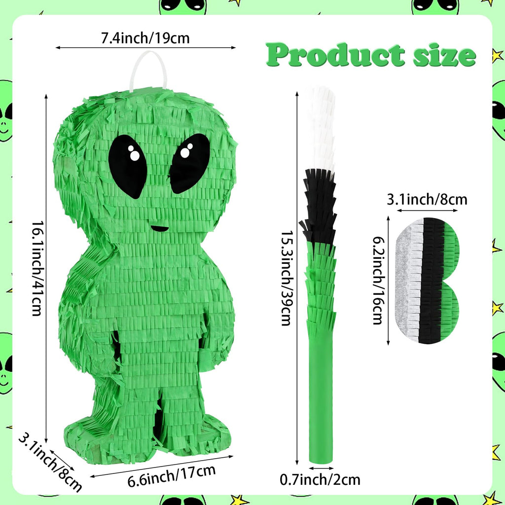 Abilat Alien Pinata with Stick & Blindfold – Green Space Birthday Party Decoration