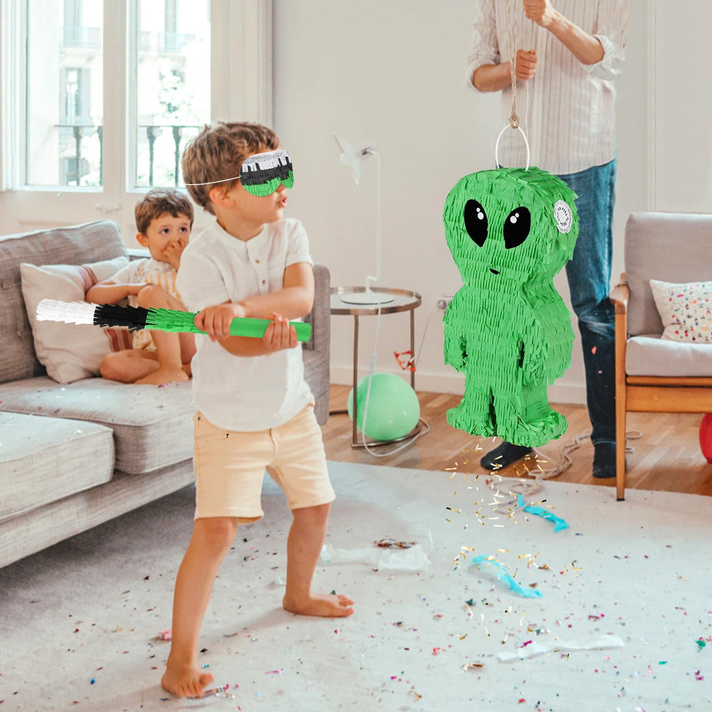 Abilat Alien Pinata with Stick & Blindfold – Green Space Birthday Party Decoration