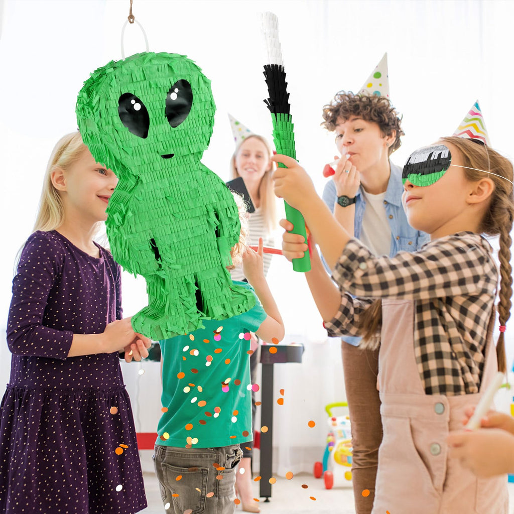 Abilat Alien Pinata with Stick & Blindfold – Green Space Birthday Party Decoration