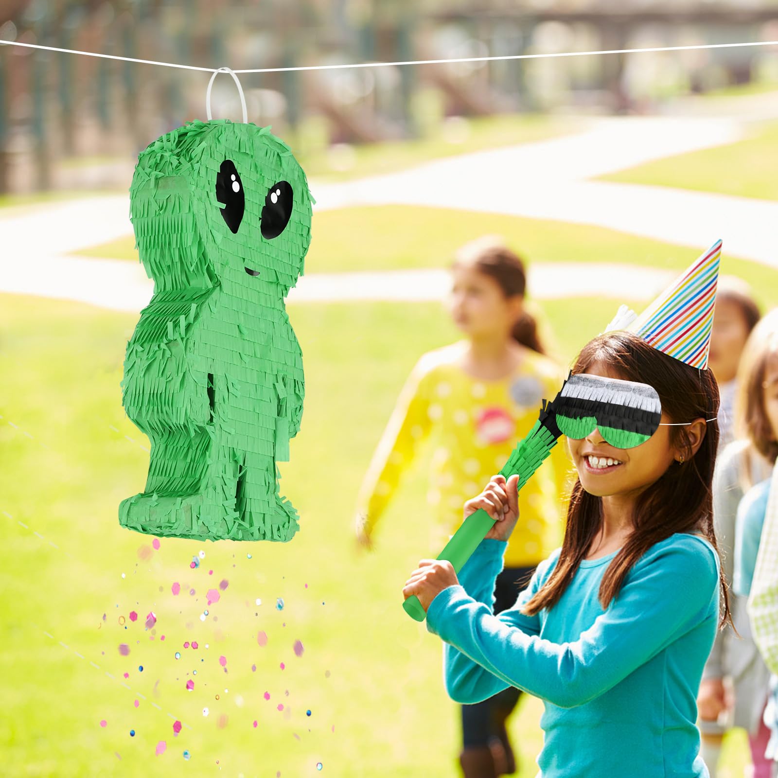 Abilat Alien Pinata with Stick & Blindfold – Green Space Birthday Party Decoration