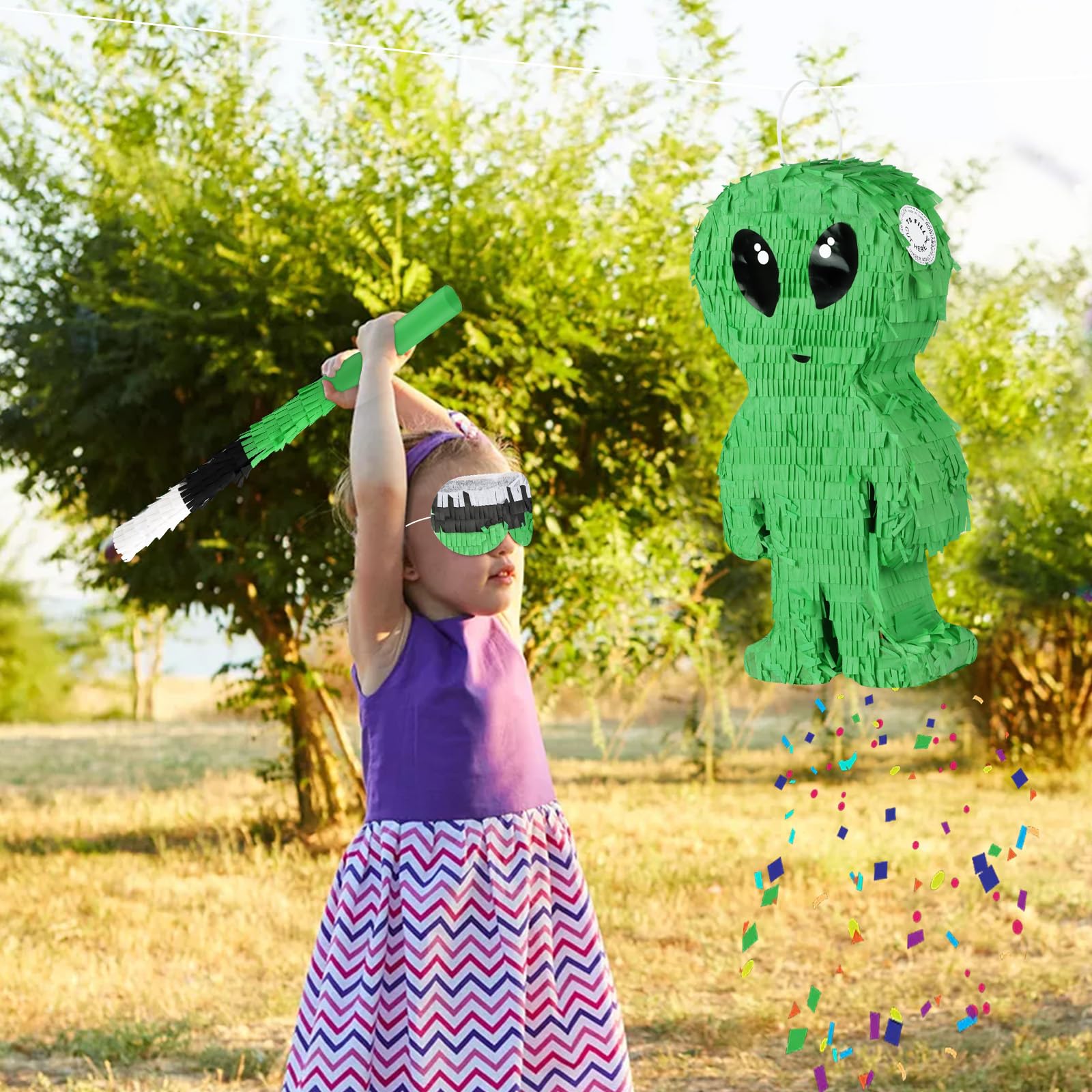 Abilat Alien Pinata with Stick & Blindfold – Green Space Birthday Party Decoration