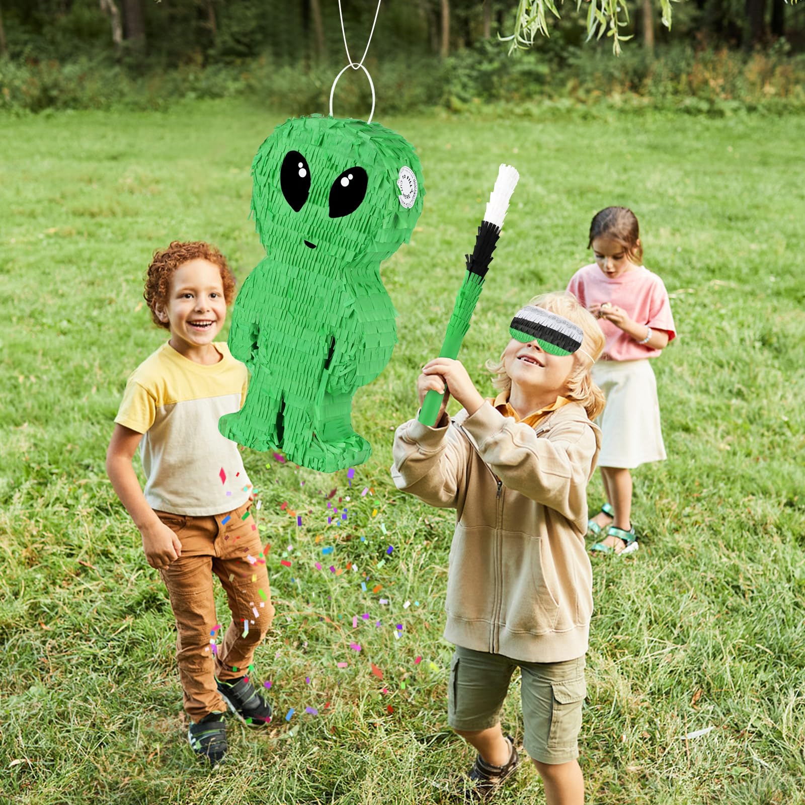 Abilat Alien Pinata with Stick & Blindfold – Green Space Birthday Party Decoration