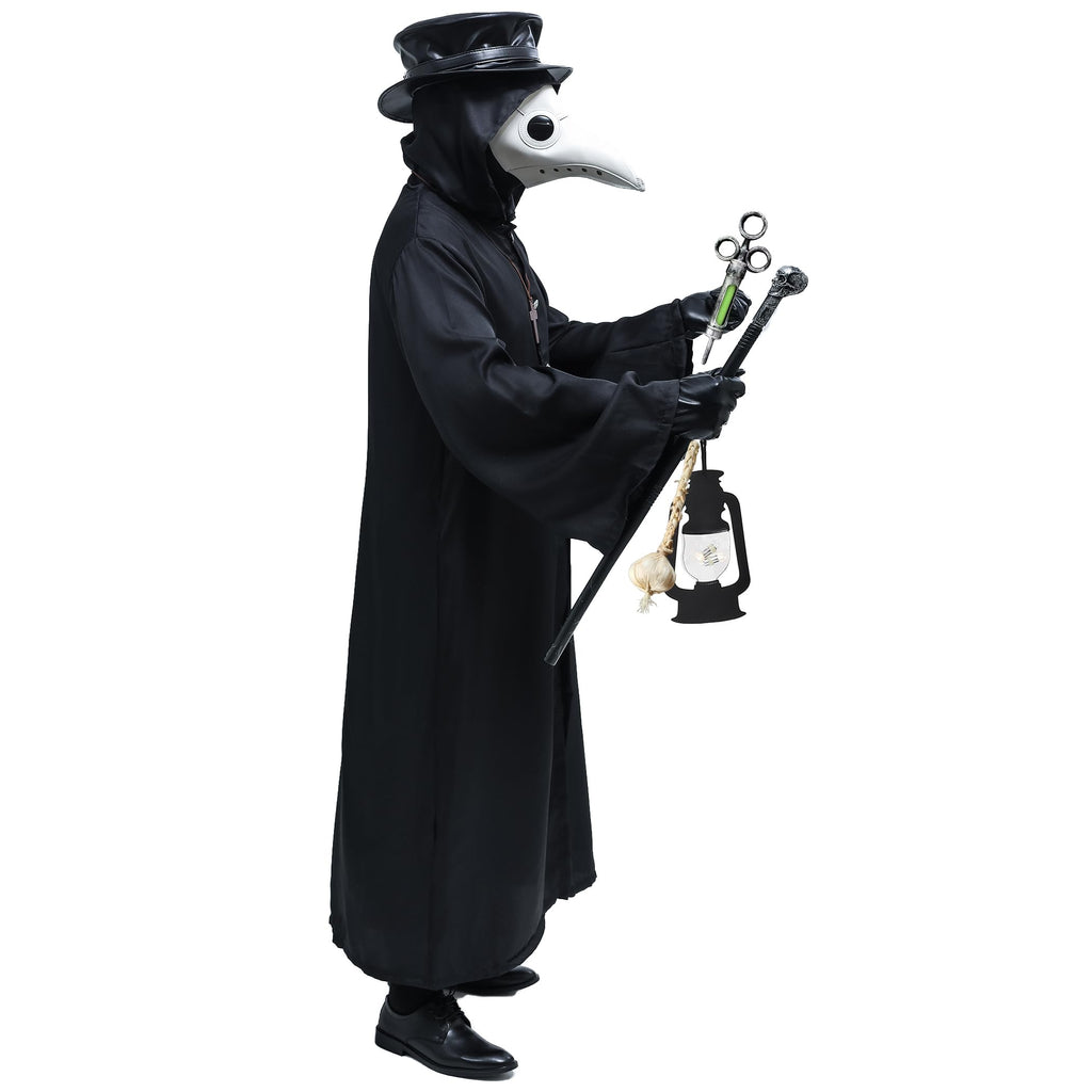 Absolute Vibe Plague Doctor Mask & Hat Combo — Halloween Steampunk Cosplay Set (L, WHITE-001)