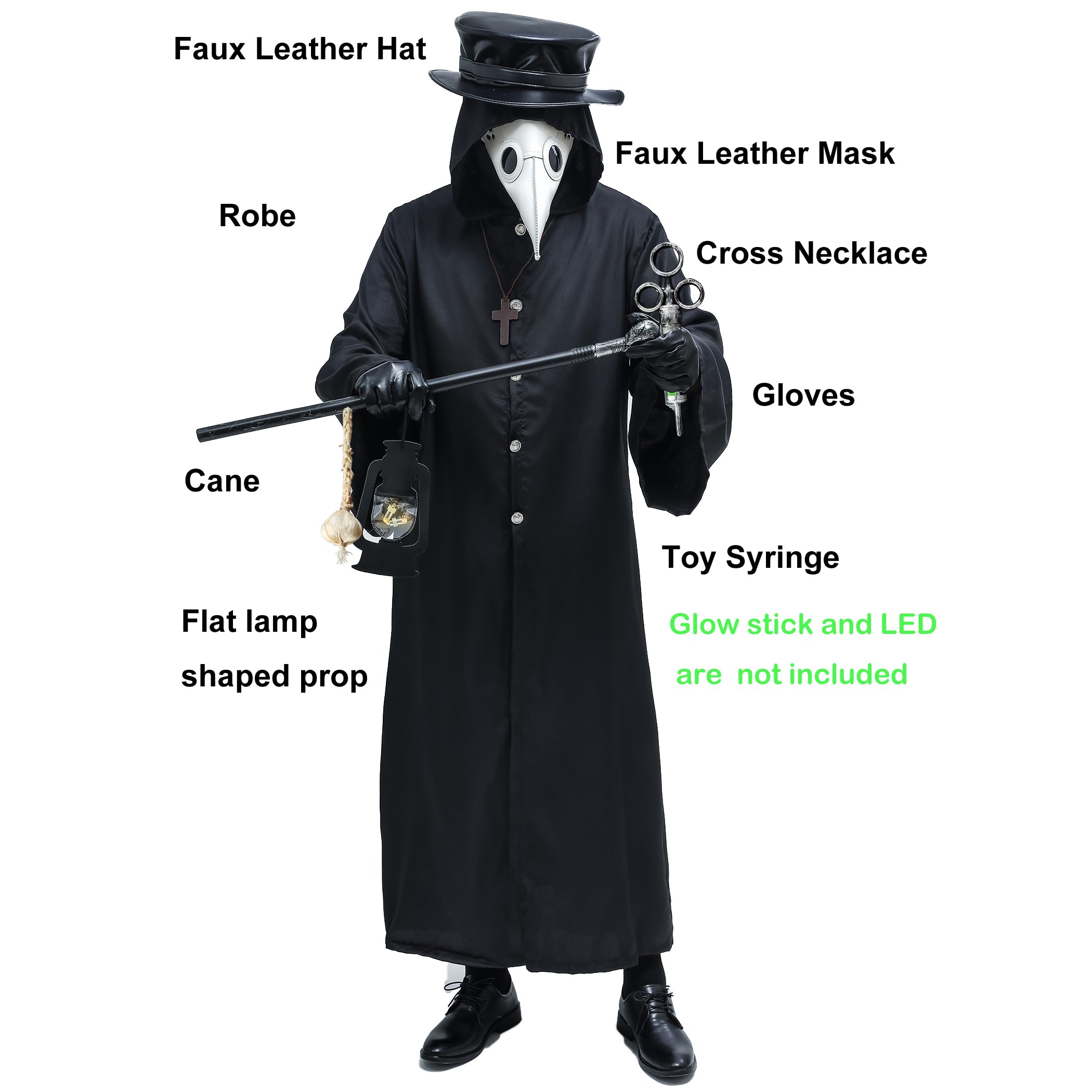 Absolute Vibe Plague Doctor Mask & Hat Combo — Halloween Steampunk Cosplay Set (L, WHITE-001)