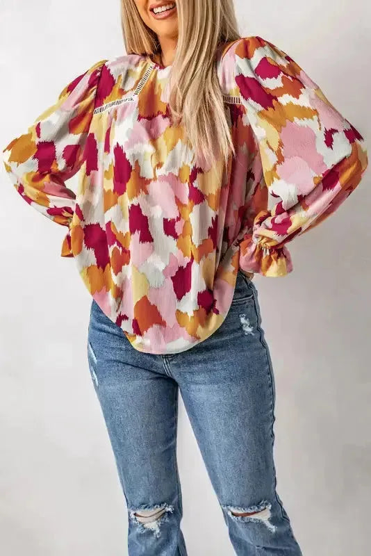 Abstract Printed Long Sleeve Blouse