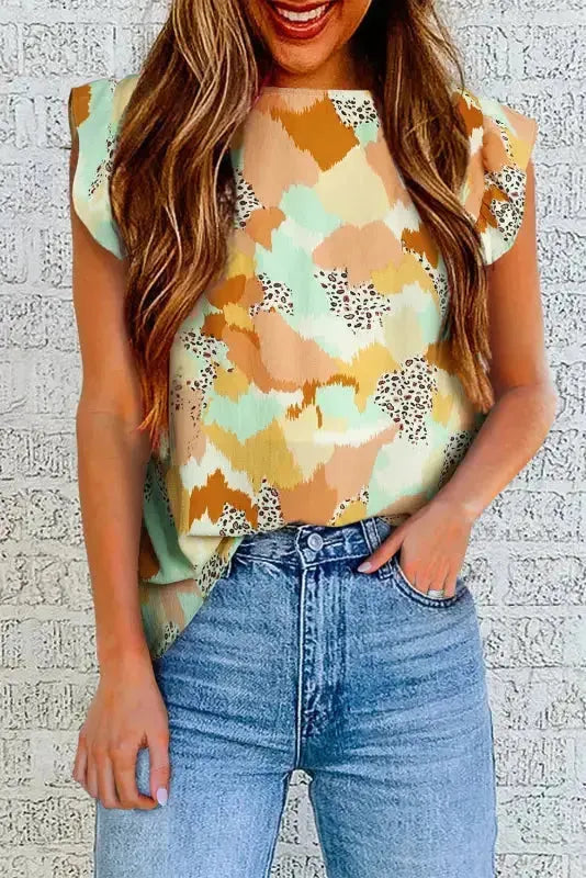 Abstract Printed Long Sleeve Blouse