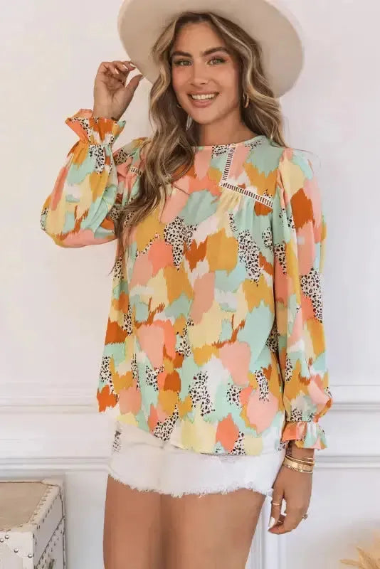 Abstract Printed Long Sleeve Blouse