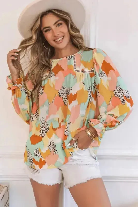 Abstract Printed Long Sleeve Blouse