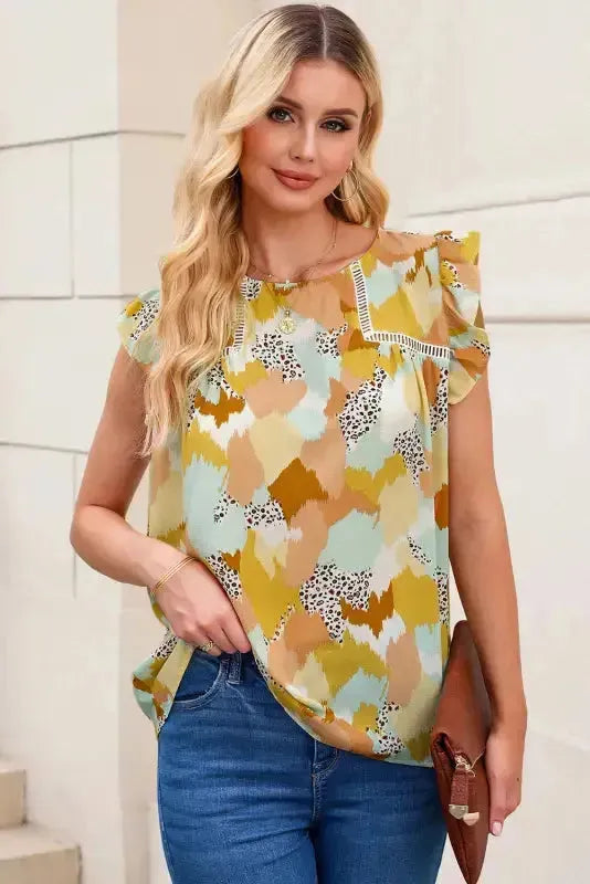 Abstract Printed Long Sleeve Blouse