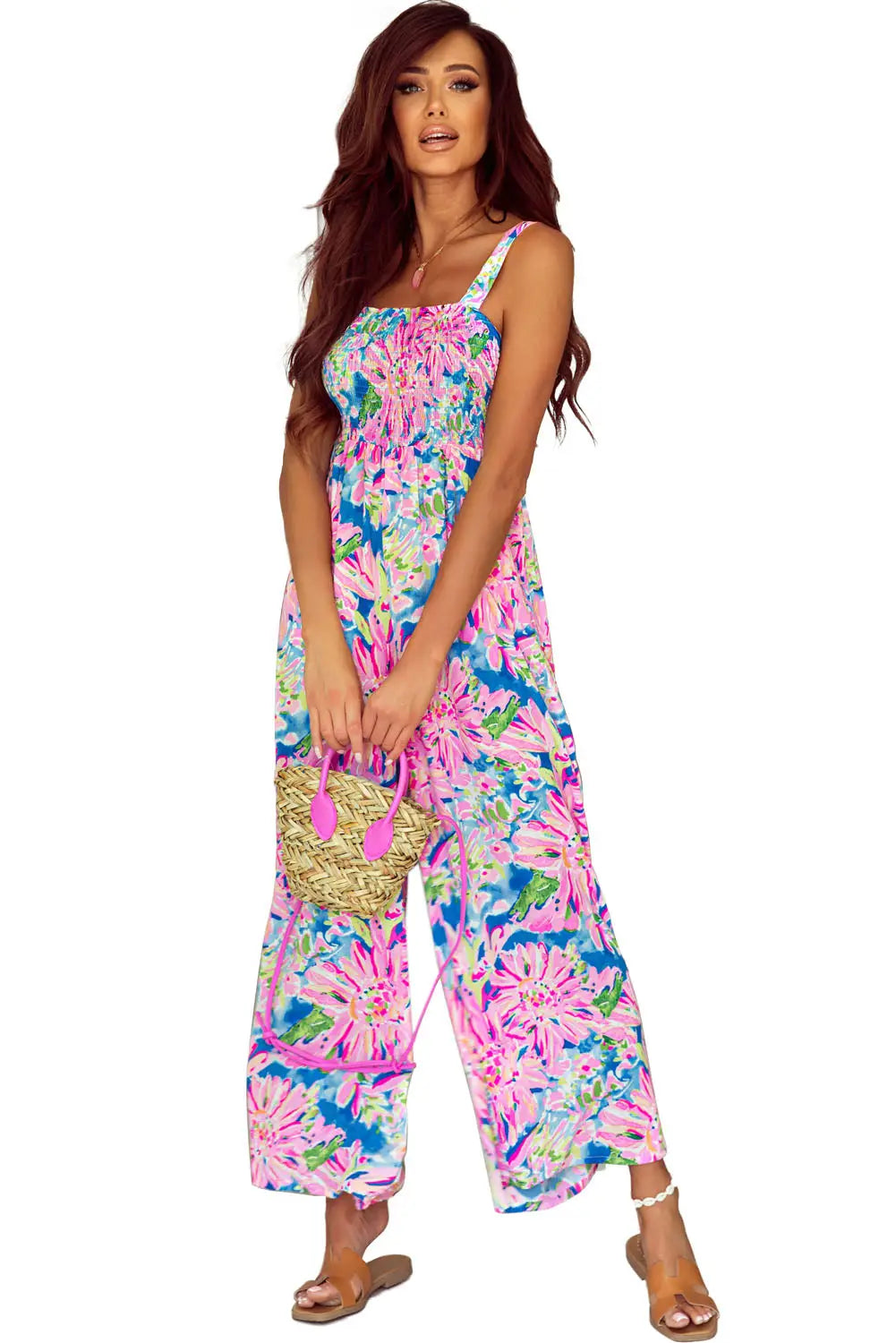 Smocked Square Neck Wide Leg Jumpsuit Women UK