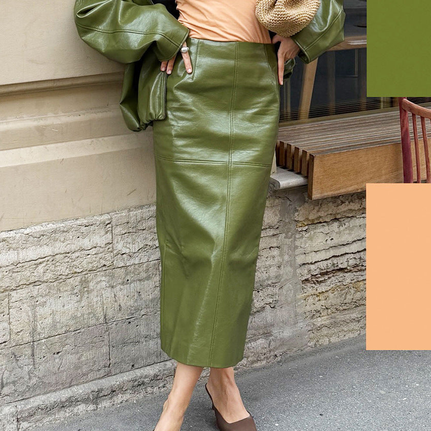 High-end PU Leather Midi Skirt