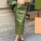 High-end PU Leather Midi Skirt