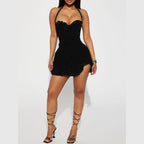 French-style Lace Side-slit Dress With Neck Tie For Women