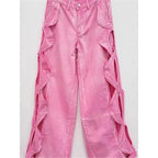 SpringSummer Side-Stranded Braid Ripped Casual Straight-Leg Wide-Leg Denim Jeans