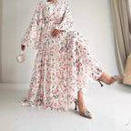 Chiffon Floral Dress With Belt Long Length Stylish And Elegant