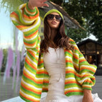 Rainbow Striped Sweaters Round Neck Long Sleeve Loose