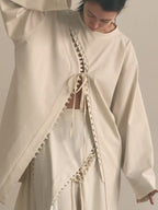Cream Lace-Up Detail Top And Asymmetric Maxi Skirt Set