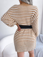 Women's Striped Lace-Up Knitted Dress
