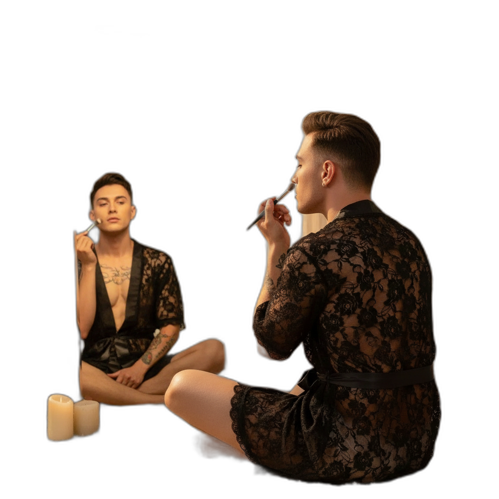 Masculine Lace Thong + Bathrobe Set