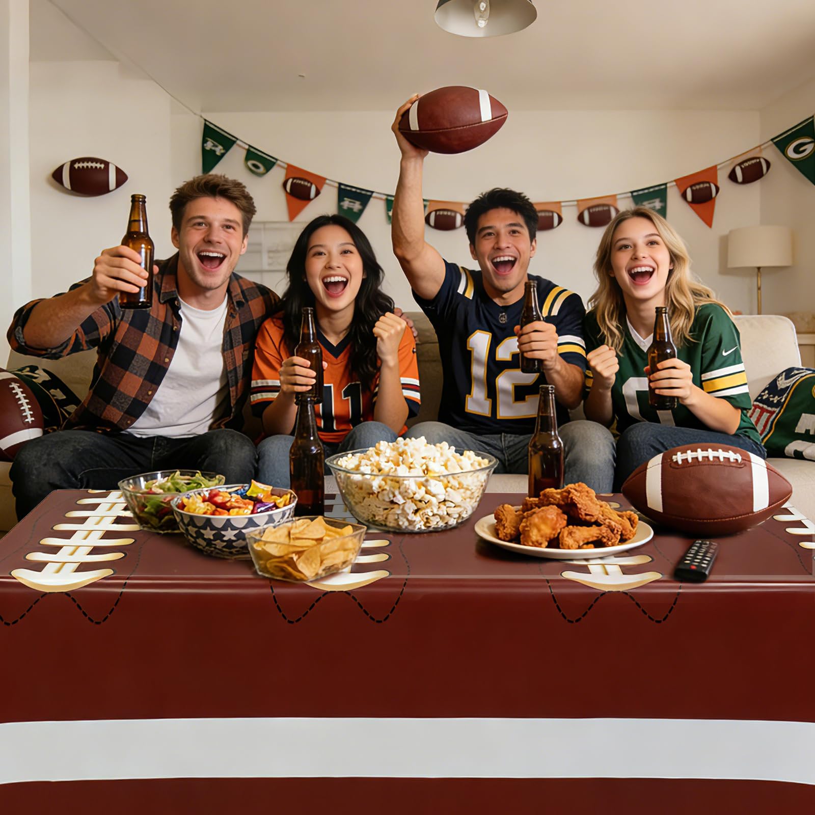 Accevo Football Party Decorations: Disposable Tablecloths 54 x 108 Inch, 2 Pack – Touchdown Theme