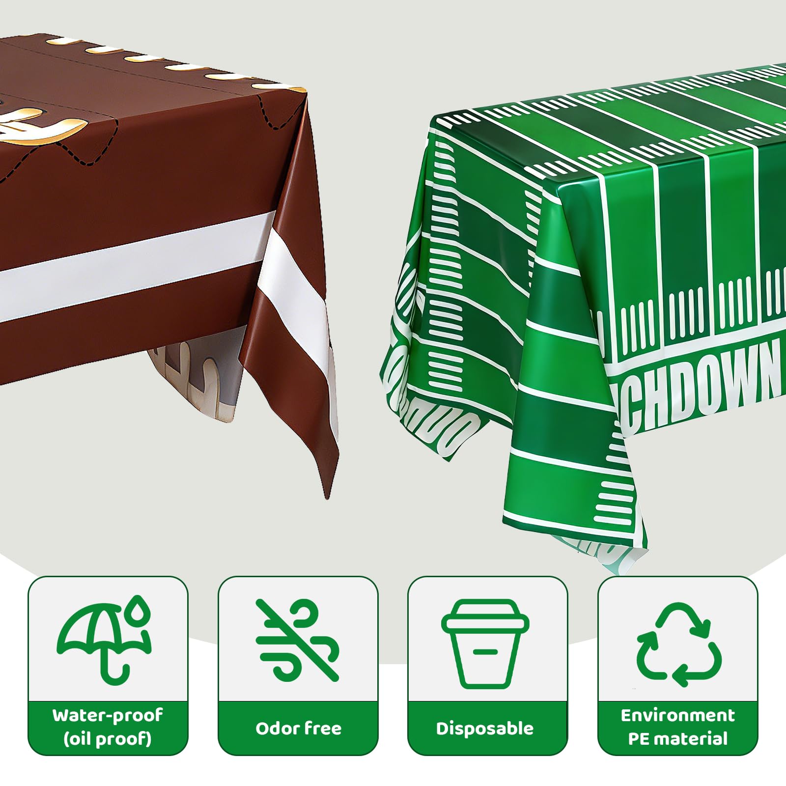 Accevo Football Party Decorations: Disposable Tablecloths 54 x 108 Inch, 2 Pack – Touchdown Theme