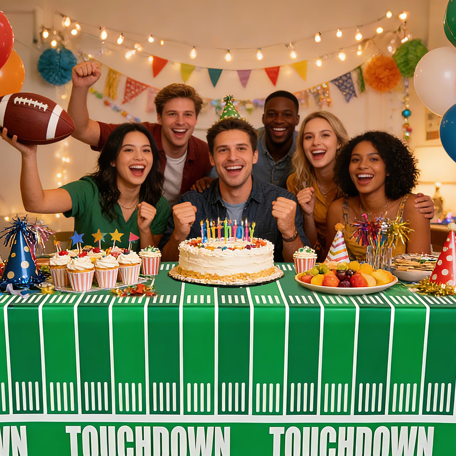 Accevo Football Party Decorations: Disposable Tablecloths 54 x 108 Inch, 2 Pack – Touchdown Theme