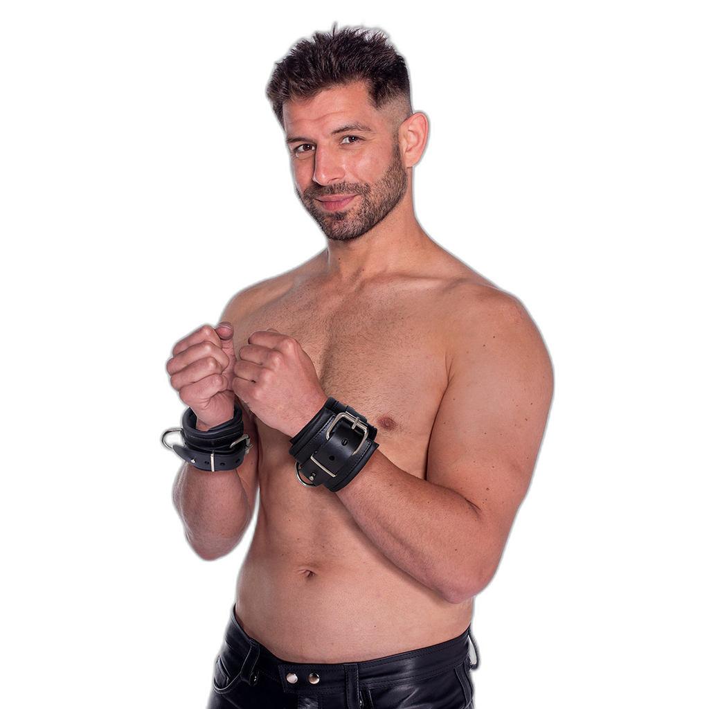 Prowler RED Leather Lockable Wrist Restraints Black
