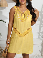 Womens Hand-Crocheted Patchwork Vest Dress Beach Bikini Cover-Up