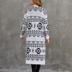 Jacquard Knit Sweater Jacket Casual Knitted Long Cardigan