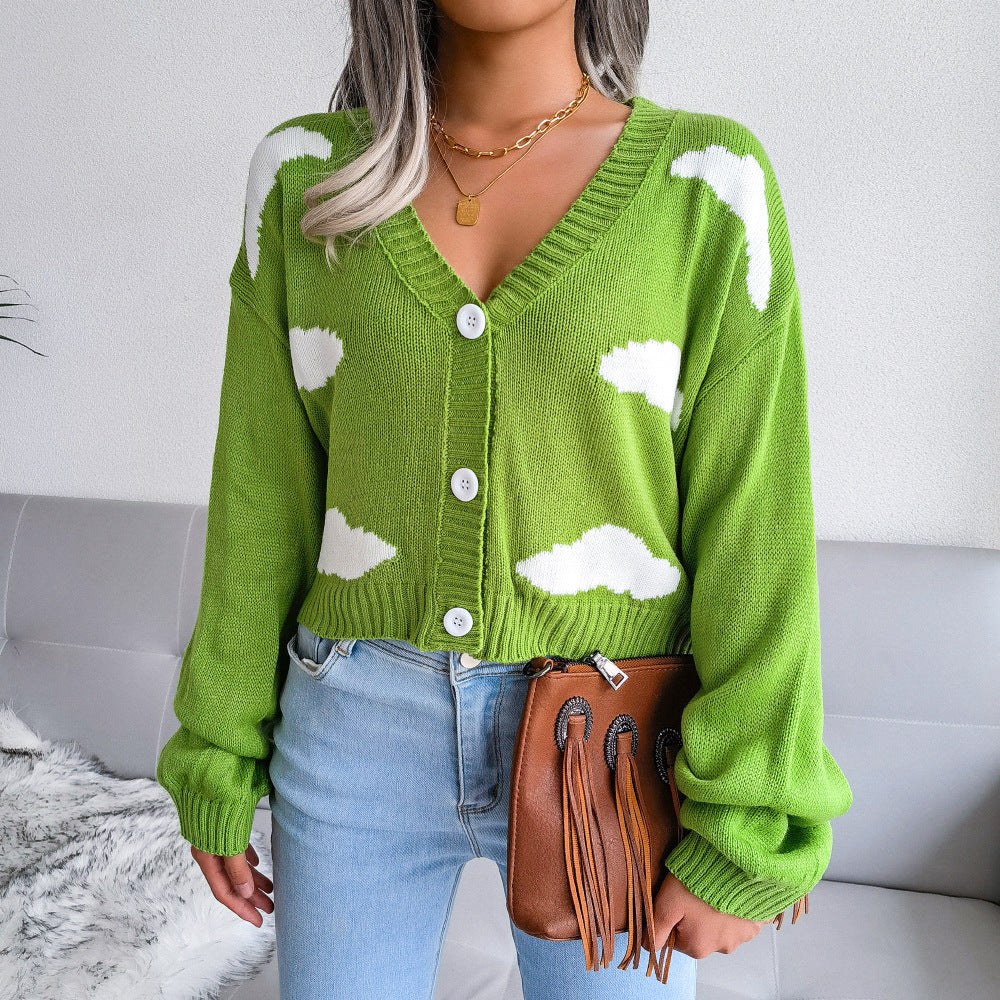 Women's Cloud Pattern Knitted Cardigan Sweater