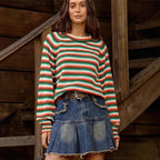Rainbow-striped Knitted Vintage Crewneck Sweater