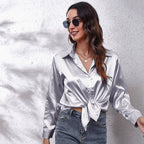 Women's Solid Color Satin Satin Long Sleeve Blouse