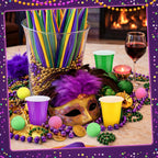 Acellegic 22 Pcs Mardi Gras Party Cup Set – 16oz Purple Green Yellow Cups & Carnival Balls for Indoor Outdoor Parties