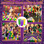 Acellegic 22 Pcs Mardi Gras Party Cup Set – 16oz Purple Green Yellow Cups & Carnival Balls for Indoor Outdoor Parties