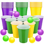 Acellegic 22 Pcs Mardi Gras Party Cup Set – 16oz Purple Green Yellow Cups & Carnival Balls for Indoor Outdoor Parties