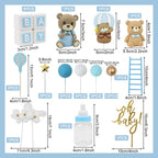 Acmee 44 PCS Bear Cake Toppers – Blue Bears, BABY Letters & Milk Bottle Decor