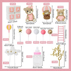 Acmee 44 PCS Bear Cake Toppers – Pink Baby Shower & Birthday Party Decorations