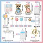 Acmee 47 Pcs Bear Cake Toppers – Gender Reveal & Baby Shower Decoration Kit