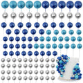 Acmee 115 Pcs Ball Cake Toppers – Blue & Silver Foam Ball Picks for Birthday, Wedding & More