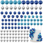 Acmee 115 Pcs Ball Cake Toppers – Blue & Silver Foam Ball Picks for Birthday, Wedding & More