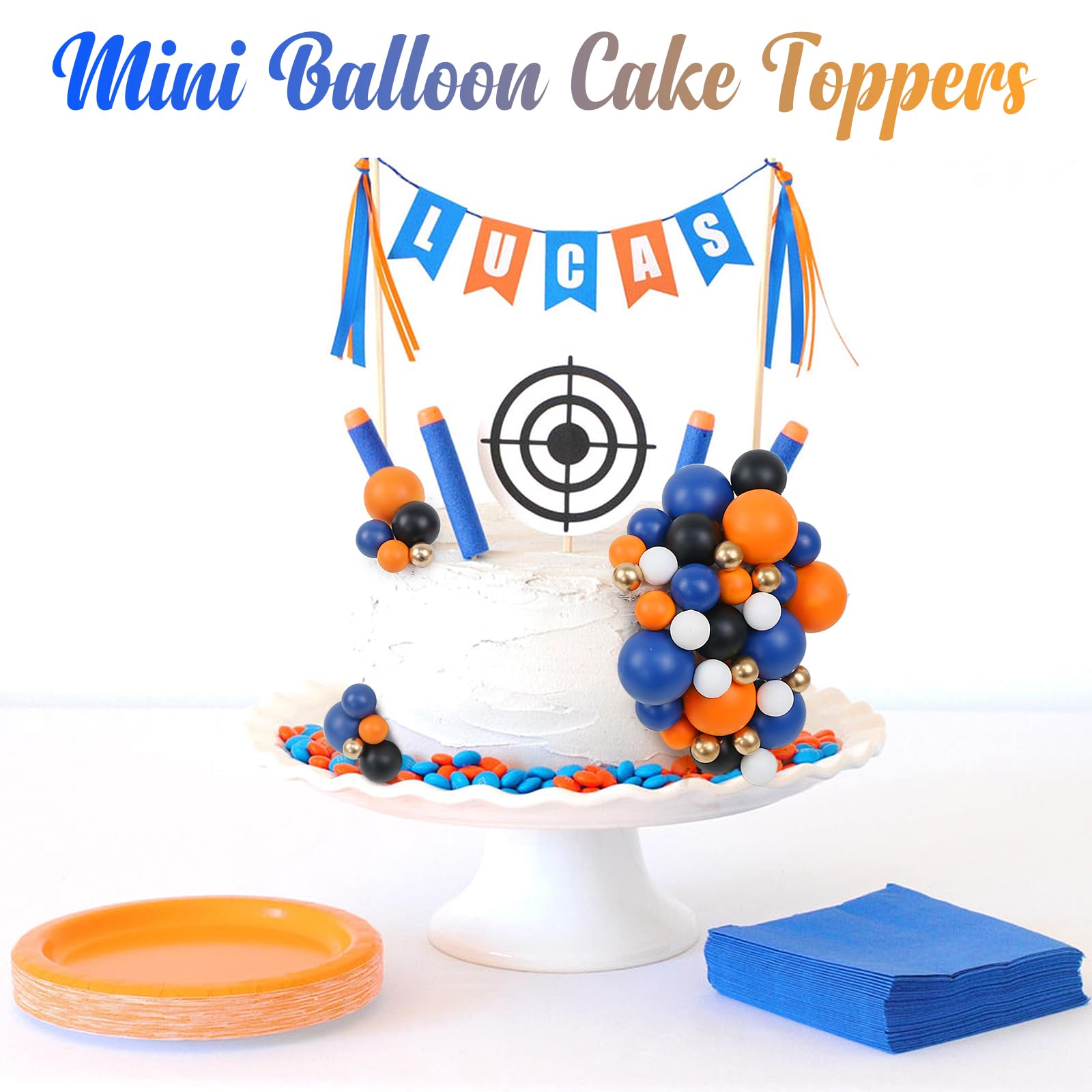 Acmee 115 PCS Ball Cake Toppers – Navy Blue, Orange, White & Gold Foam Ball Picks