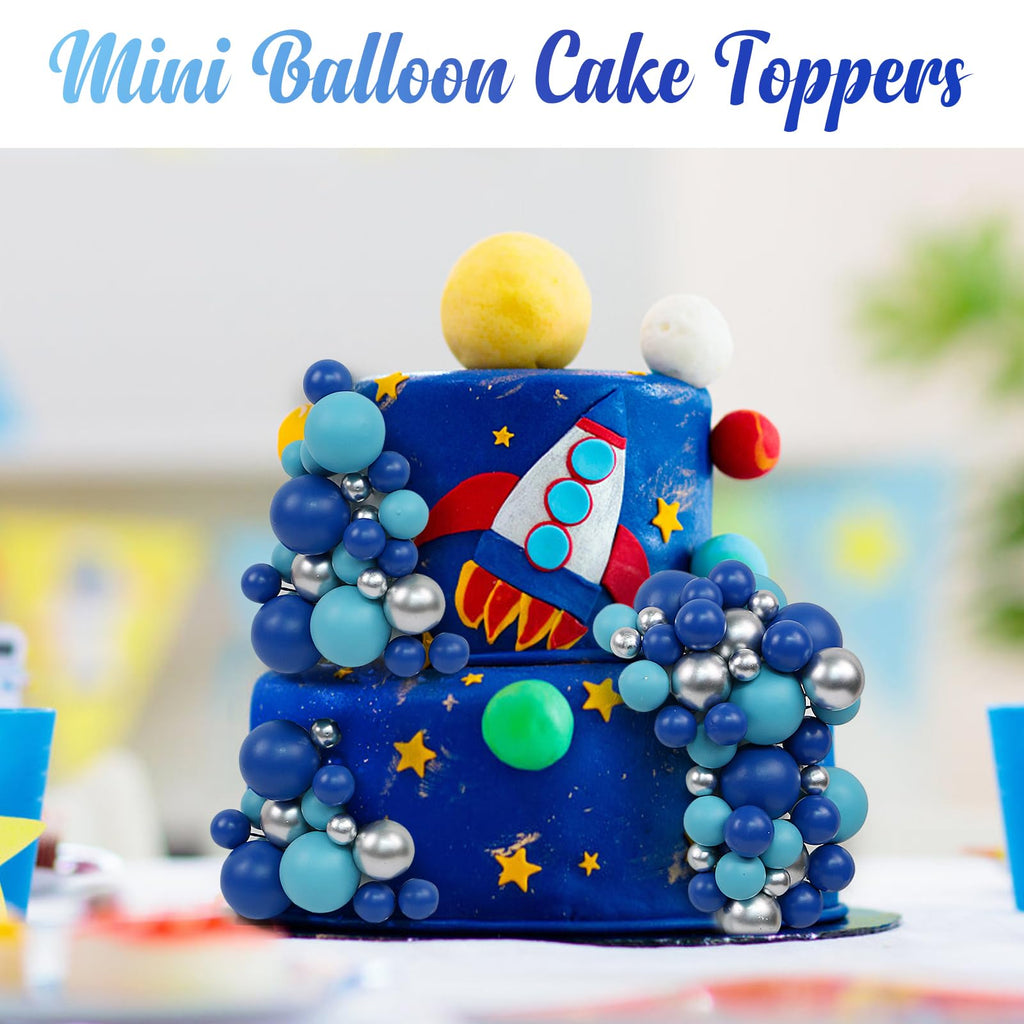 Acmee 115 Pcs Ball Cake Toppers – Blue & Silver Foam Ball Picks for Birthday, Wedding & More
