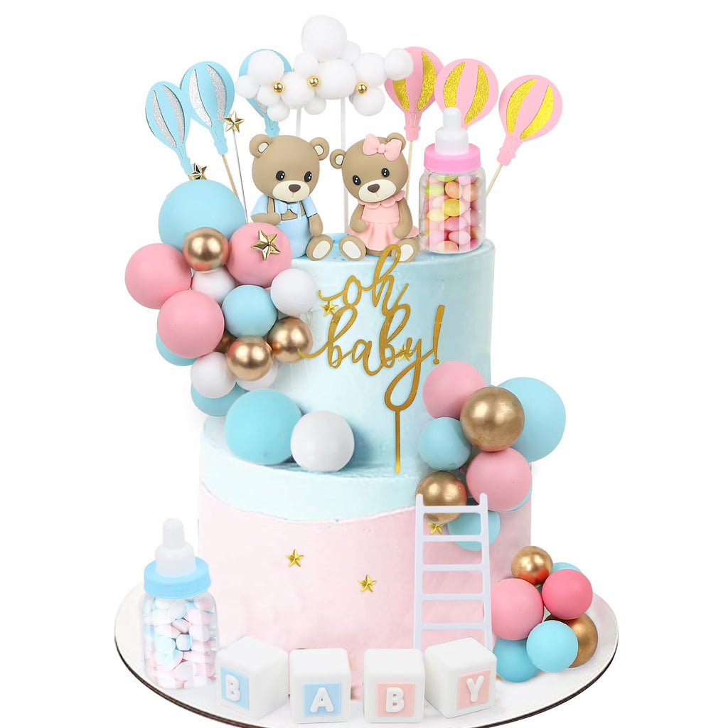 Acmee 47 Pcs Bear Cake Toppers – Gender Reveal & Baby Shower Decoration Kit