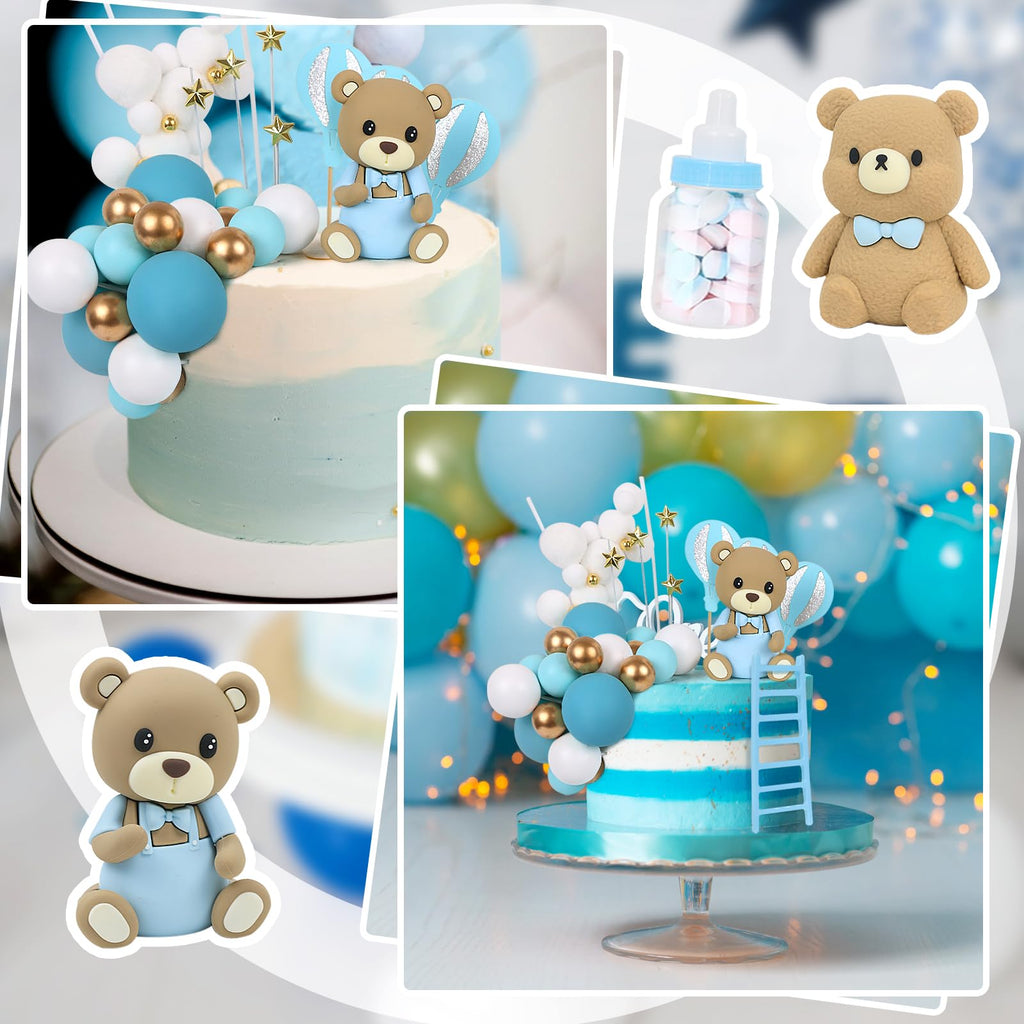 Acmee 44 PCS Bear Cake Toppers – Blue Bears, BABY Letters & Milk Bottle Decor